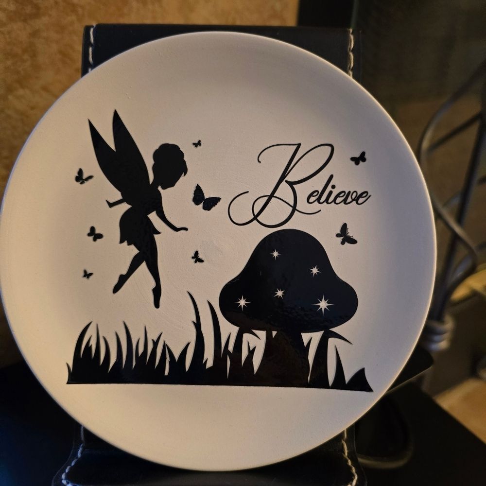 Fairy Mushroom "Believe" Decorative Jewelry Dish Black White‎